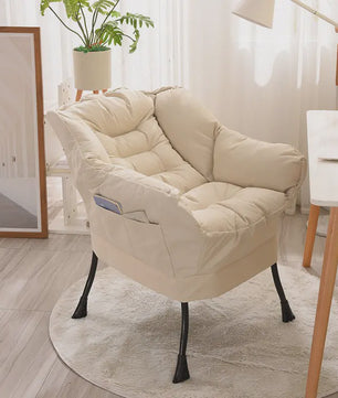 Moderne Beige Fauteuil met Zijvak - Comfortabele Relaxstoel