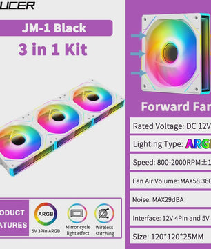 TEUCER JM-1 ARGB PC Ventilator Set - Draadloze Koppeling & Spiegel Lichteffect