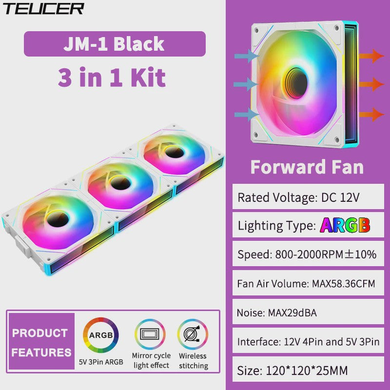 TEUCER JM-1 ARGB PC Ventilator Set - Draadloze Koppeling & Spiegel Lichteffect