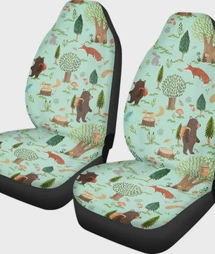 Vintage Beren Autostoelhoes Set (2 stuks) - Universele Stoelbeschermer Bruin