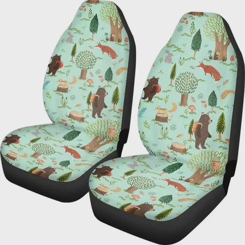 Vintage Beren Autostoelhoes Set (2 stuks) - Universele Stoelbeschermer Bruin
