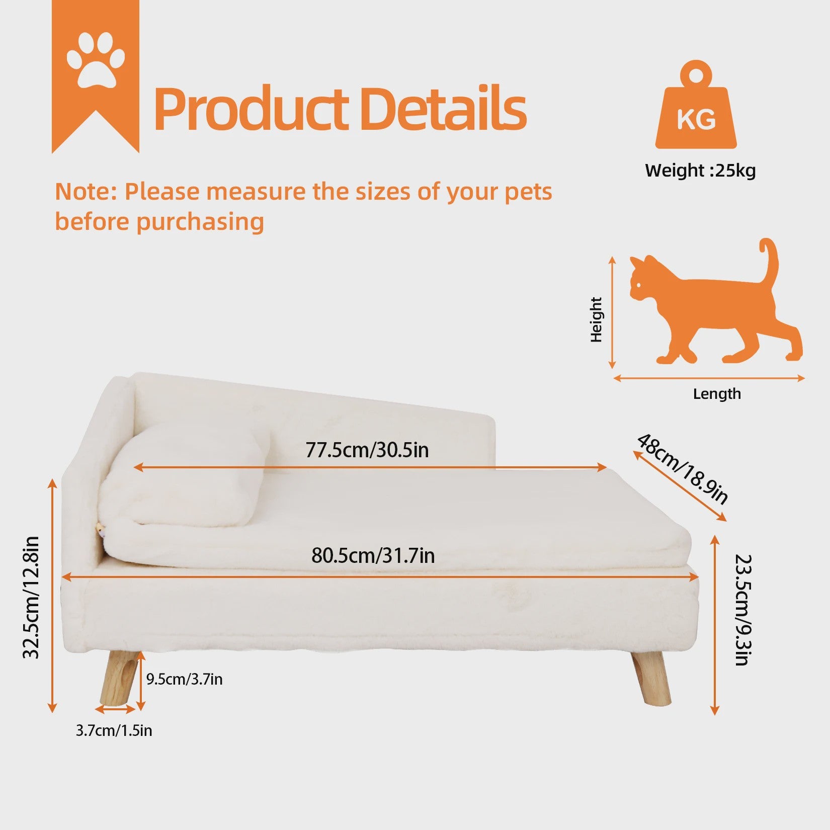 Luxe Verhoogd Hondensofa Bed met Rugleuning & Pluche Kussen - Stijlvolle Lounger voor Kleine/Middelgrote Honden & Katten