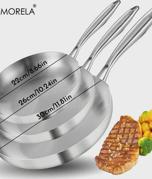 Set van 3 RVS Koekenpannen & Wokpannen (22-28 cm) - 5-laags Staal, 2mm Dik