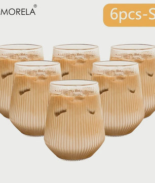 Set van 4 of 6 Hittebestendige Glazen Mokken met Verticale Ribbels - Koffie, Thee, Water, Sap