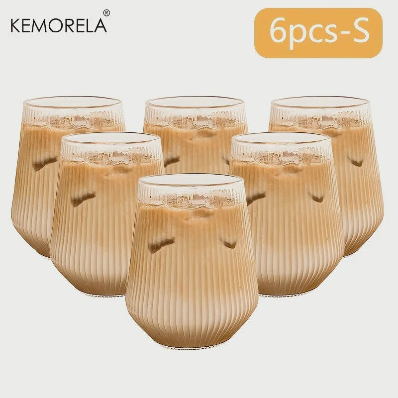 Set van 4 of 6 Hittebestendige Glazen Mokken met Verticale Ribbels - Koffie, Thee, Water, Sap