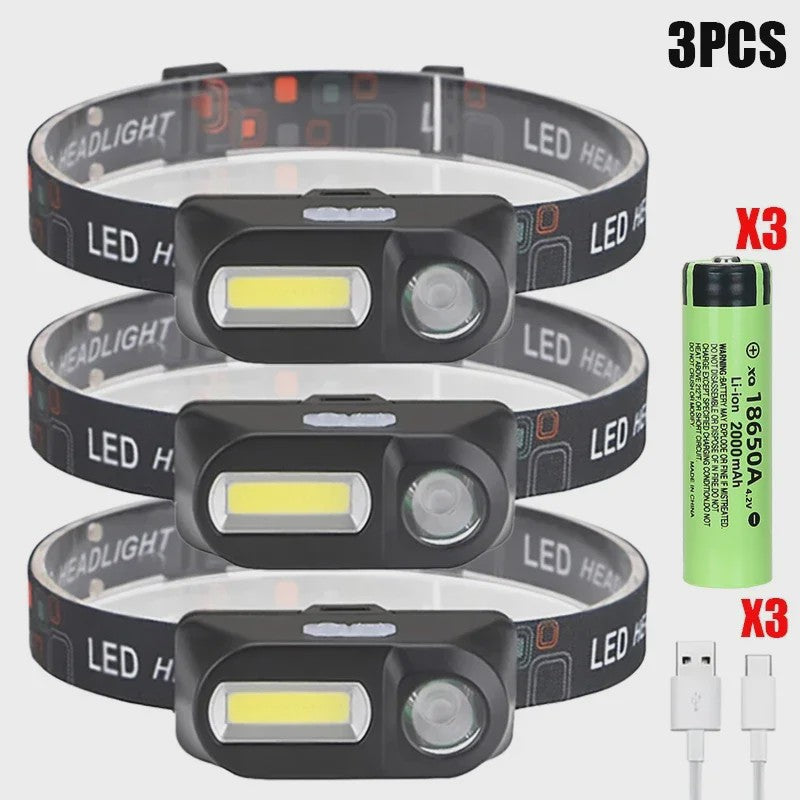 Krachtige Oplaadbare COB+LED Hoofdlamp 1500LM - Waterdicht & Helder voor Buitenactiviteiten