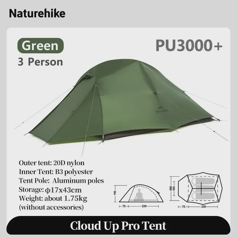 Naturehike Cloud Up PRO 3-Persoons Tent - Ultralicht & Waterdicht voor Outdoor Avonturen