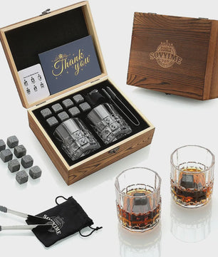 Luxe Whiskey Set met Glazen en Granieten Stenen - Houten Cadeaubox