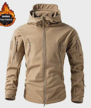 Heren Softshell Fleece Outdoor Jas met Capuchon - Winddicht & Warm voor Camping, Hiking, Jagen
