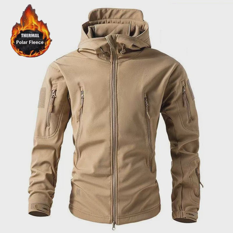 Heren Softshell Fleece Outdoor Jas met Capuchon - Winddicht & Warm voor Camping, Hiking, Jagen