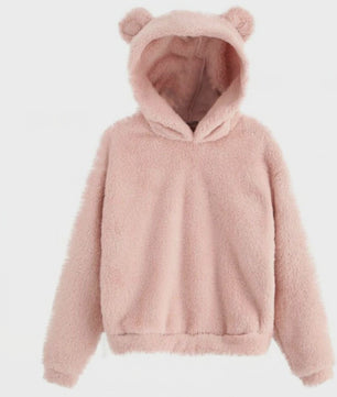 Schattige Fluffy Hoodie met Berenoren - Dames Winter Pullover