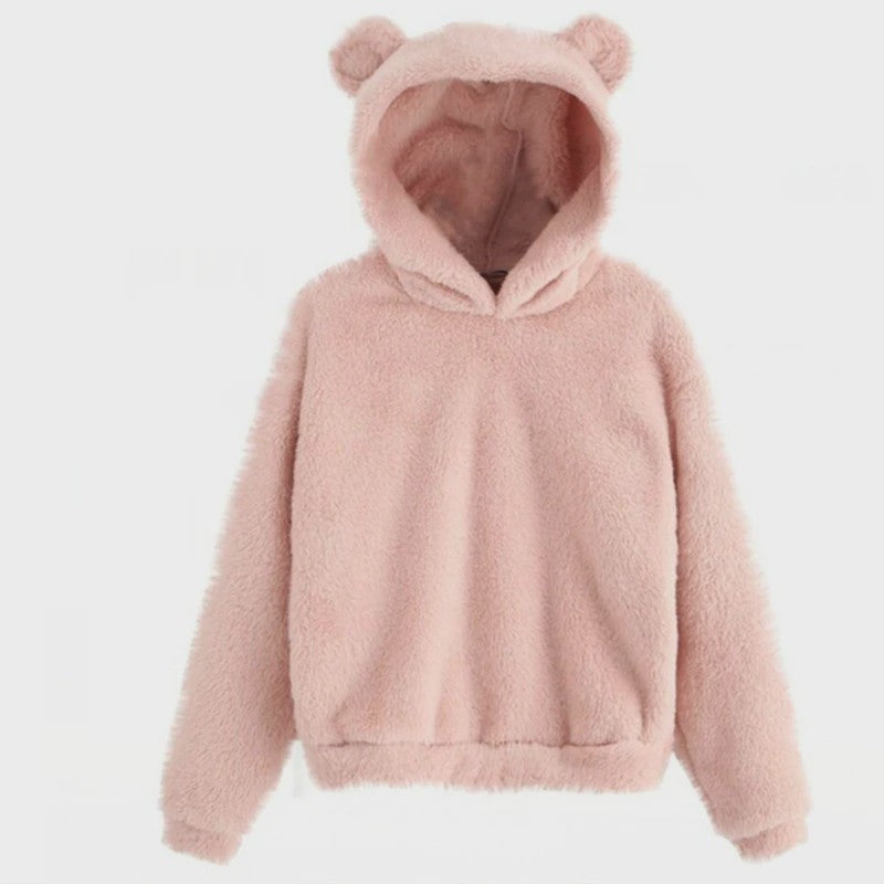 Schattige Fluffy Hoodie met Berenoren - Dames Winter Pullover