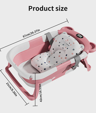 Opvouwbaar Babybadje met Thermometer & Antislip Kussen - Draagbaar voor Pasgeborenen