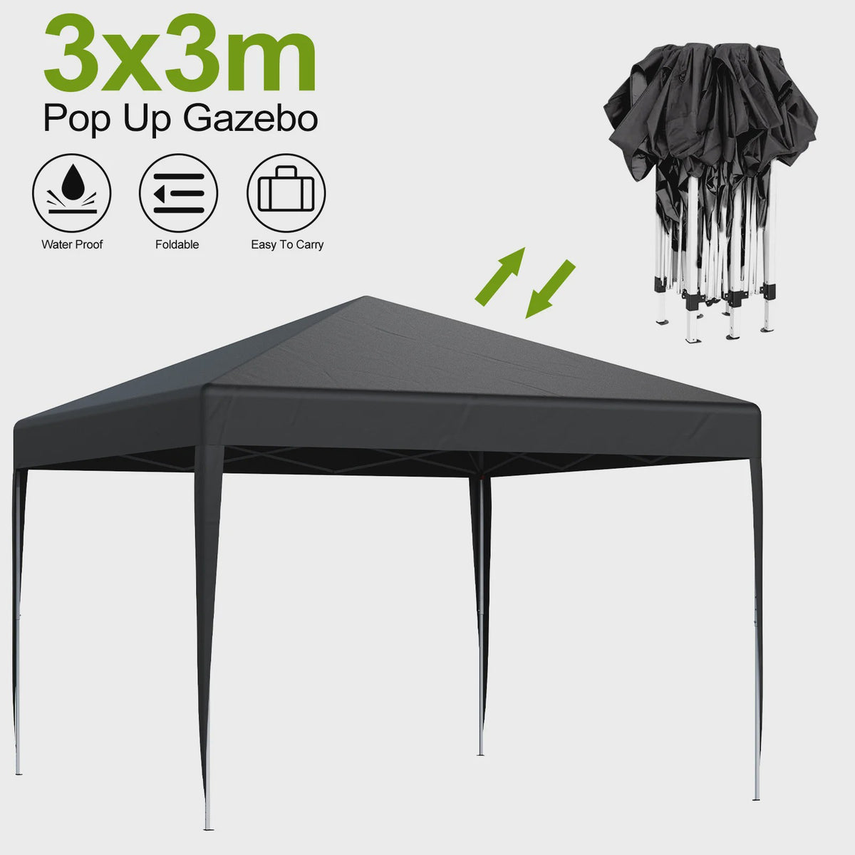 3x3m Pop-Up Gazebo Partytent - Waterdicht, UV-beschermend & Draagbaar