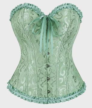 Victoriaans Jacquard Corset Top met Kant en Bloemenprint - Sexy Bustier voor Dames