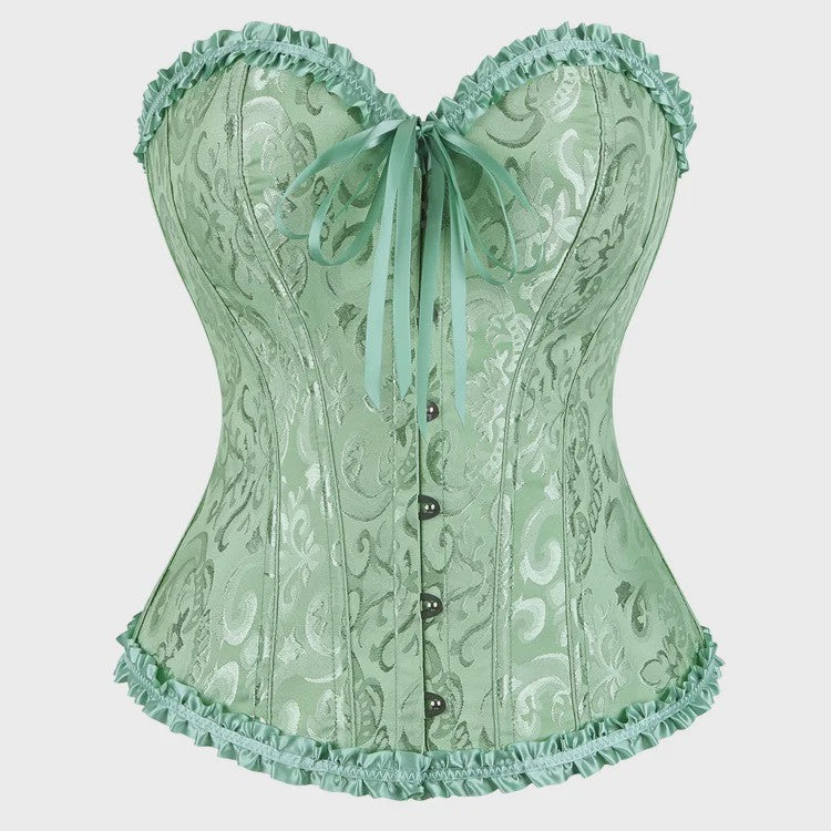 Victoriaans Jacquard Corset Top met Kant en Bloemenprint - Sexy Bustier voor Dames