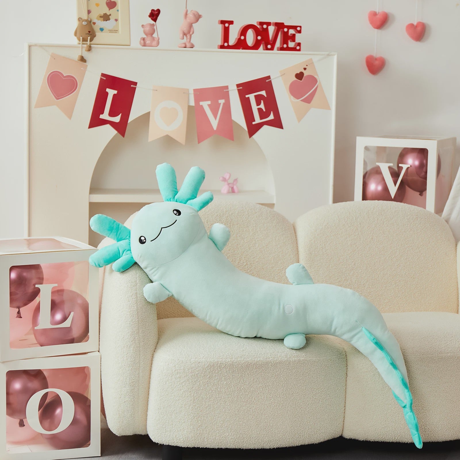 Glow-in-the-dark Axolotl Knuffelkussen 122cm - Magisch Pluche Kussen met Lichtgevende Oren, Cadeau voor Kinderen & Tieners