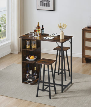 3-delige Bartafel Set met 2 Krukken en Opbergruimte - Compact Keukenmeubel