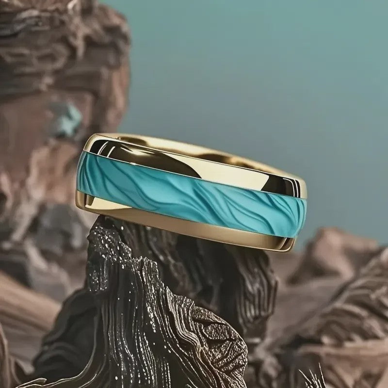 Luxe Groene Kristalstenen Ringen voor Mannen - 8mm Roestvrij Staal Trouwband