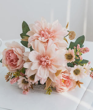 Kunstboeket Dahlia Rozen Madeliefjes - Zijde Bloemen voor Feestelijke Decoratie