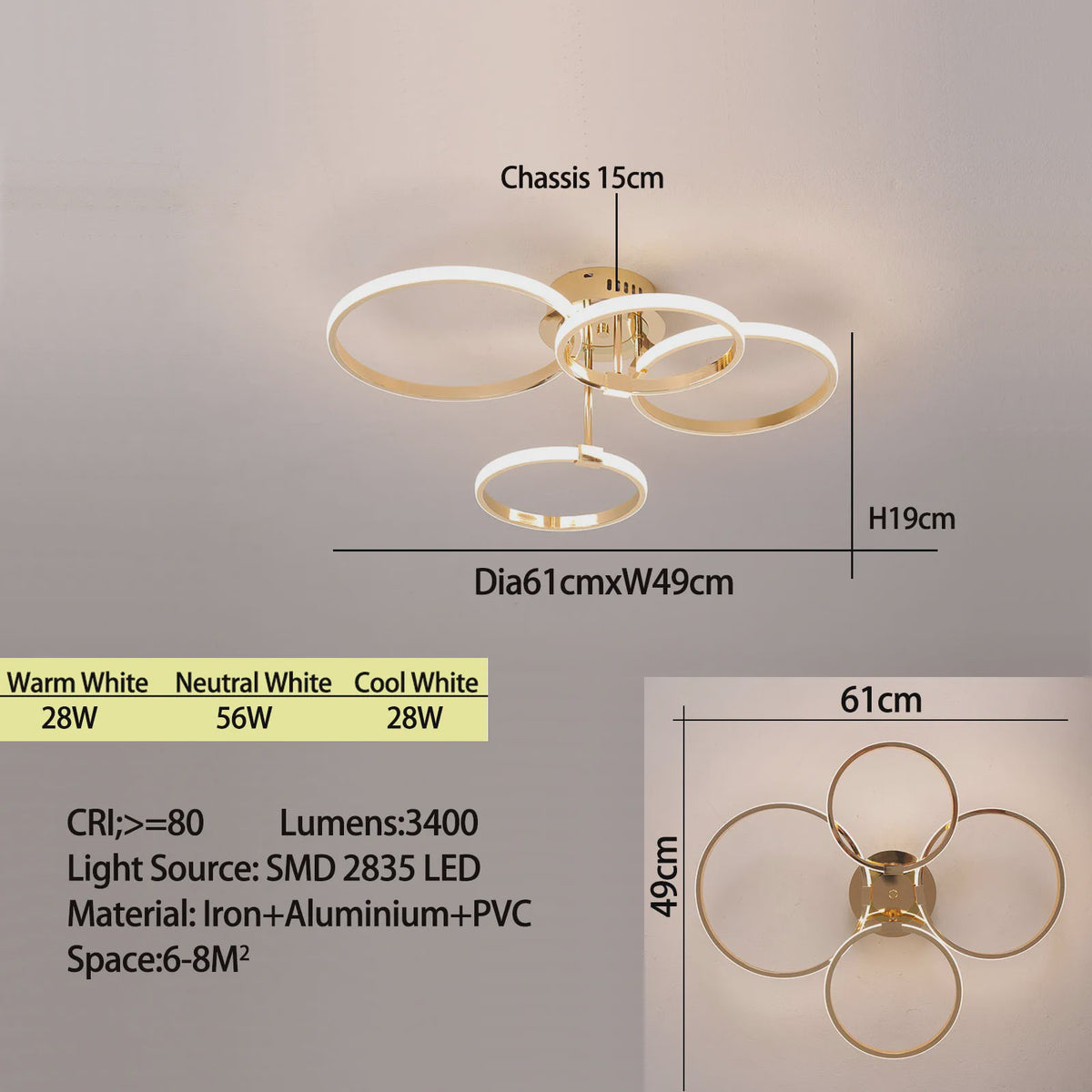 Moderne LED Plafondlamp Kroonluchter - Dimbaar, Goud/Chroom/Zwart