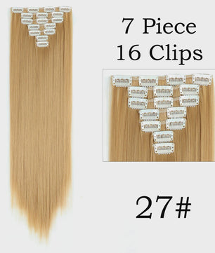 24 Inch Clip-in Haarverlenging - 7 Delig Set met 16 Clips - Synthetisch Recht Haar (Blond & Zwart)