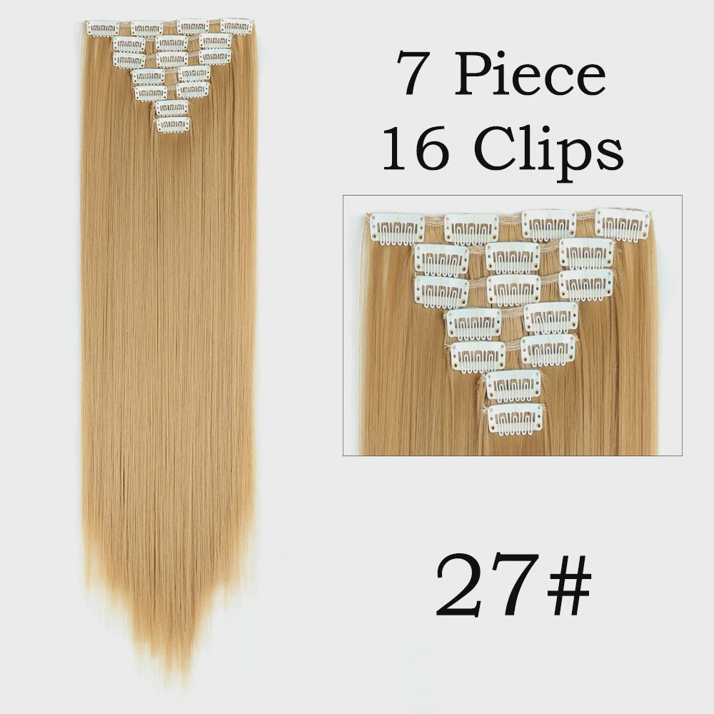 24 Inch Clip-in Haarverlenging - 7 Delig Set met 16 Clips - Synthetisch Recht Haar (Blond & Zwart)
