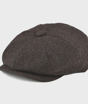 Stijlvolle Heren Herringbone Tweed Flat Cap - Britse Retro Newsboy Pet