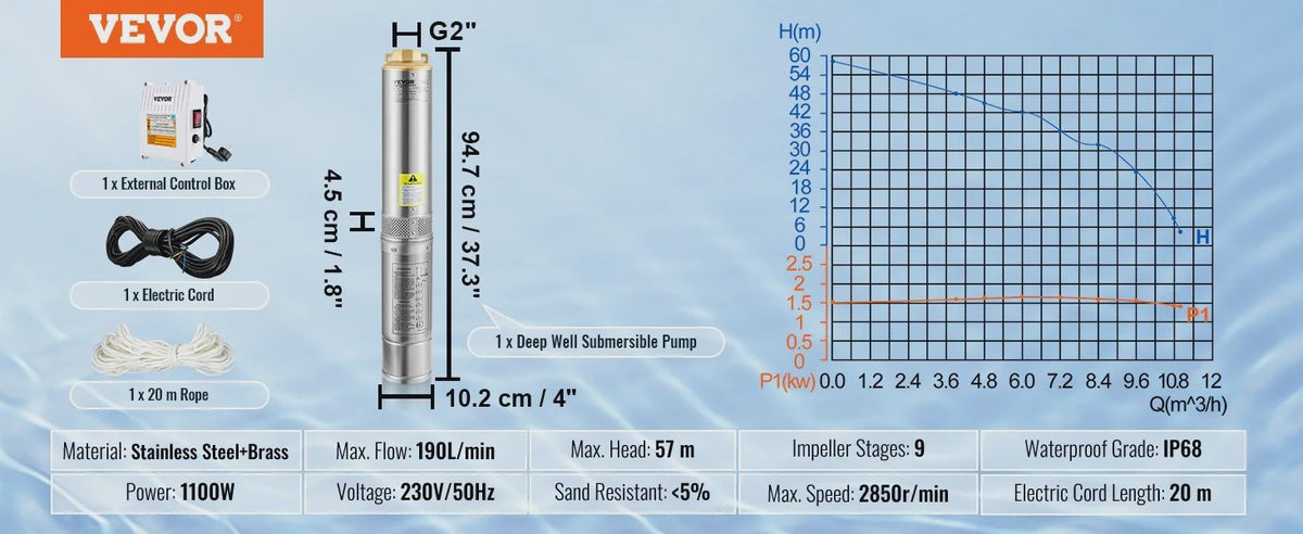 Dompelpomp RVS - Krachtige Waterpomp voor Diepe Putten (370W-1100W)