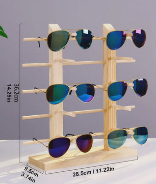 Houten Brillen Display Standaard - 5 Lagen Opbergrek voor Zonnebrillen en Optische Brillen