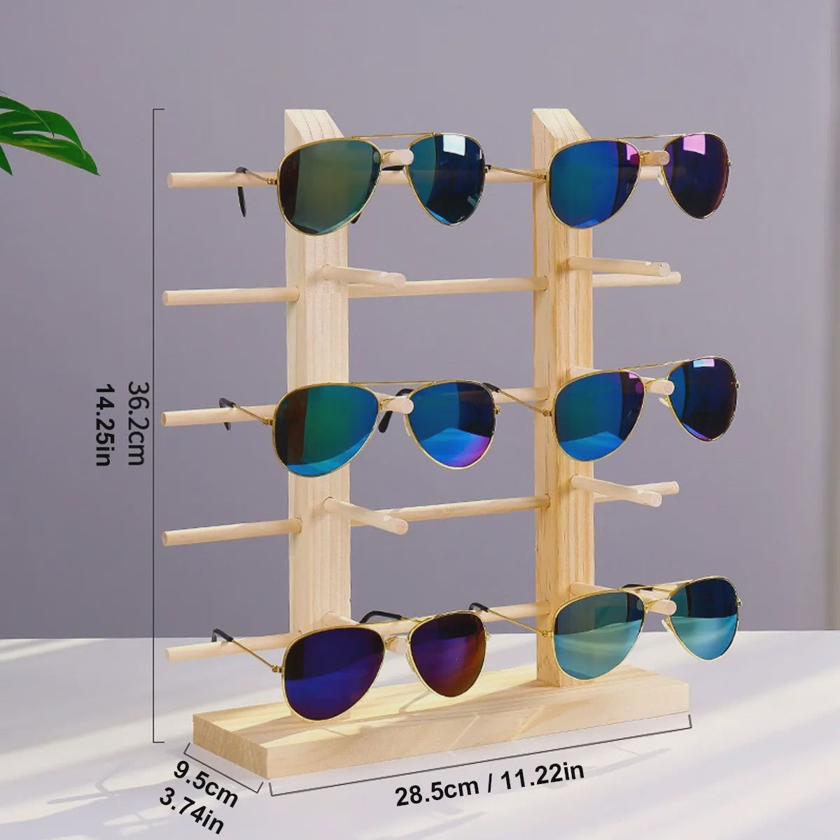 Houten Brillen Display Standaard - 5 Lagen Opbergrek voor Zonnebrillen en Optische Brillen