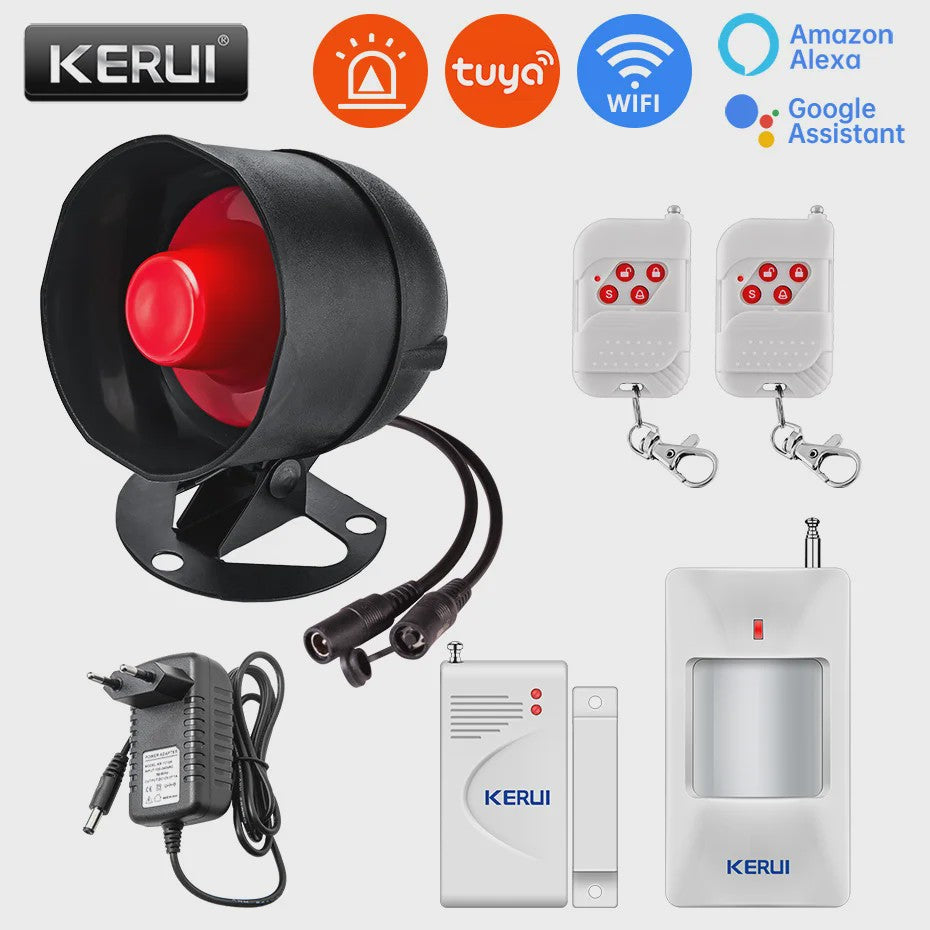 KERUI Slimme WiFi Sirene Alarm - 110dB Luide Luidspreker met Bewegings- en Deur/Raam Sensoren
