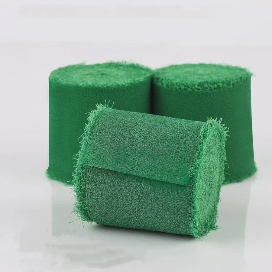 Handgemaakte Satijn Chiffon Lint Set - 3 Rollen van 5m met Rafeleffect voor Bruiloft, Cadeau & DIY Decoratie