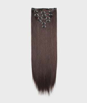 24 Inch Synthetische Haarverlenging met Clips - 7 Delig Set - Lang Steil Haarstuk voor Dames
