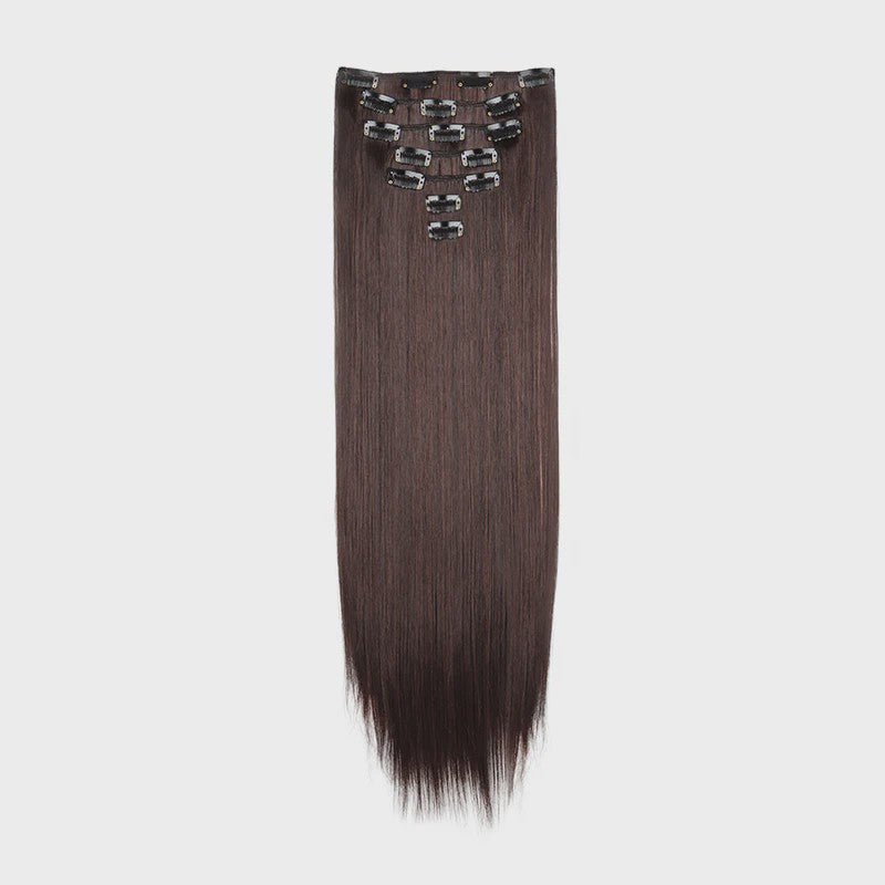 24 Inch Synthetische Haarverlenging met Clips - 7 Delig Set - Lang Steil Haarstuk voor Dames