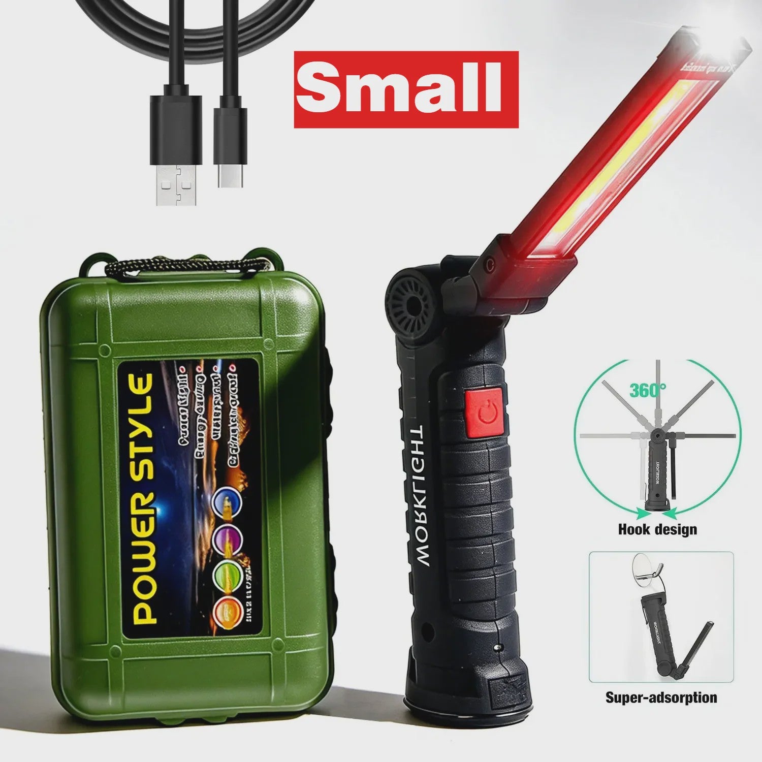 360° Draaibare LED Werklamp met 5 Modi, USB Oplaadbaar, Magneetvoet & Haak