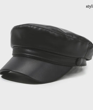 Klassieke Zwarte PU Lederen Baret met Vizier - Retro Stijl Pet voor Dames