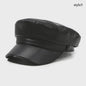 Klassieke Zwarte PU Lederen Baret met Vizier - Retro Stijl Pet voor Dames