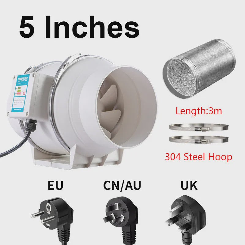 Inline Duct Ventilator 4, 5, 6, 8 Inch - 220V Afzuigventilator voor Keuken, Toilet & Ruimteventilatie