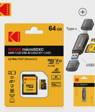 KODAK Micro SD Kaart 16GB - 256GB | Class 10 U3 4K | TF Kaart voor Drone & Telefoon
