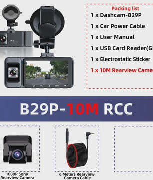 4K 3-Kanaals Dashcam met Infrarood Interne Camera, WIFI, GPS & Parkeermodus - 3'' LCD