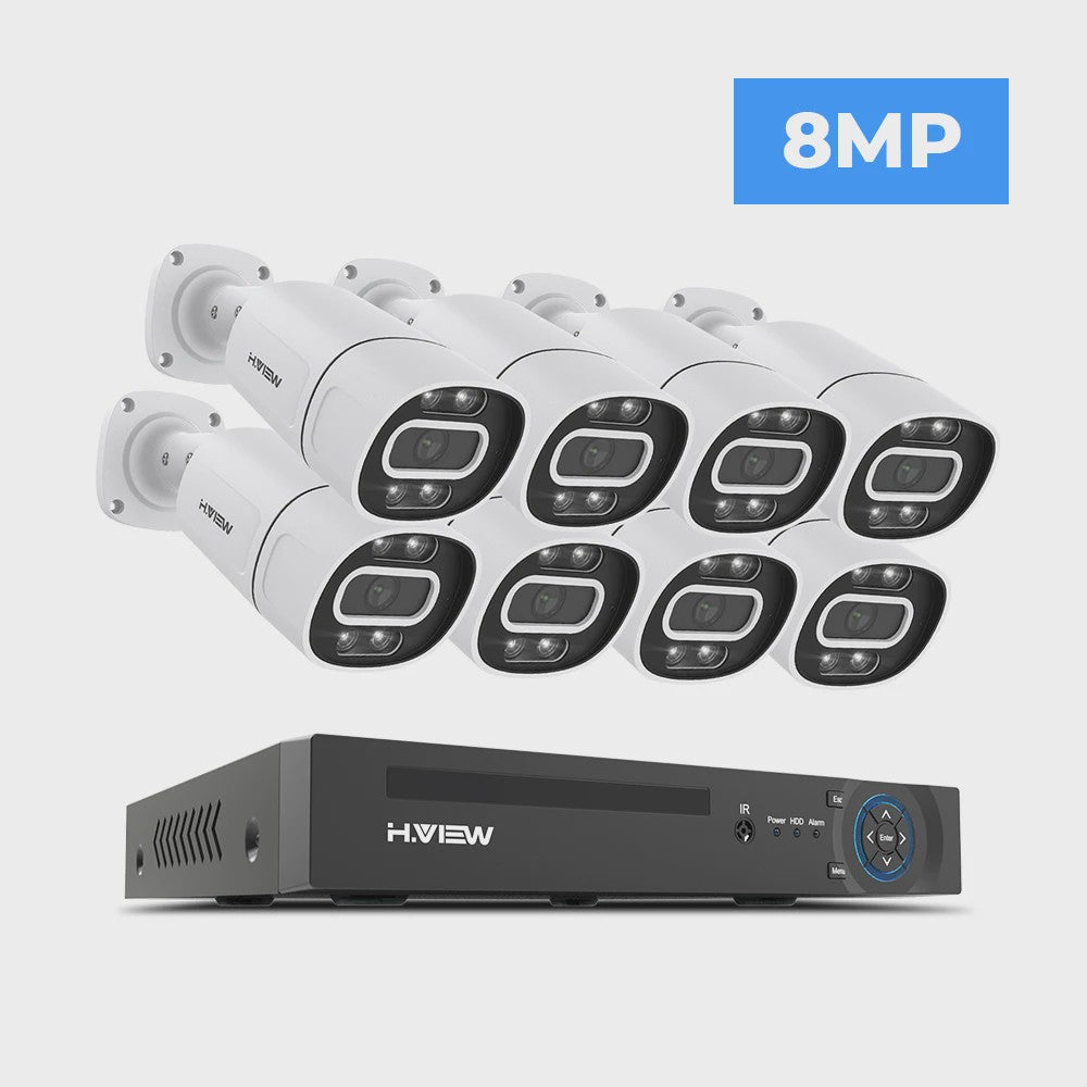 H.View 4K/8MP PoE Beveiligingscamera Systeem met 8-Kanaals NVR & Audio