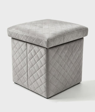 3-in-1 Opvouwbare Fluwelen Opberg Poef met Diamant Design - 38x38x35cm