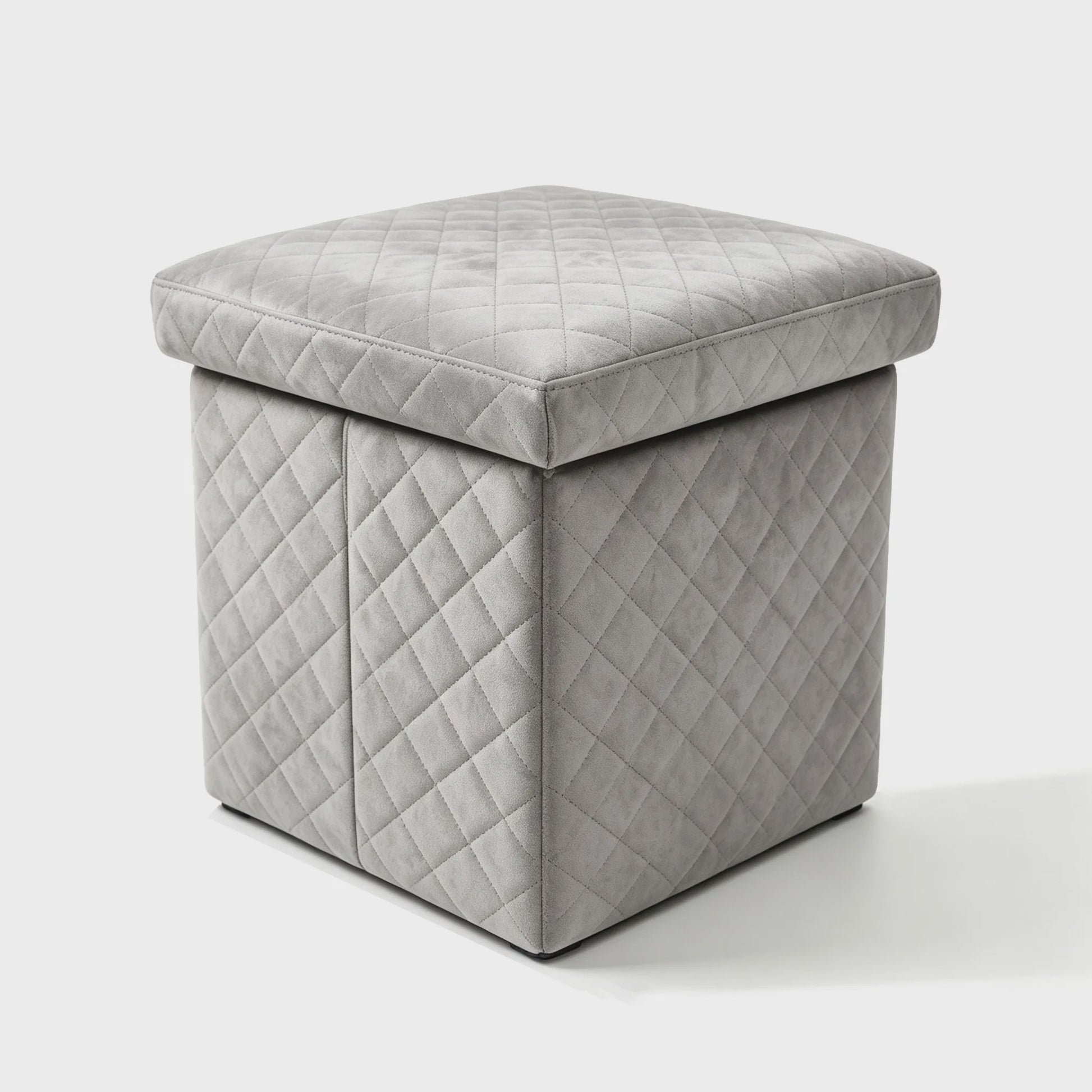 3-in-1 Opvouwbare Fluwelen Opberg Poef met Diamant Design - 38x38x35cm
