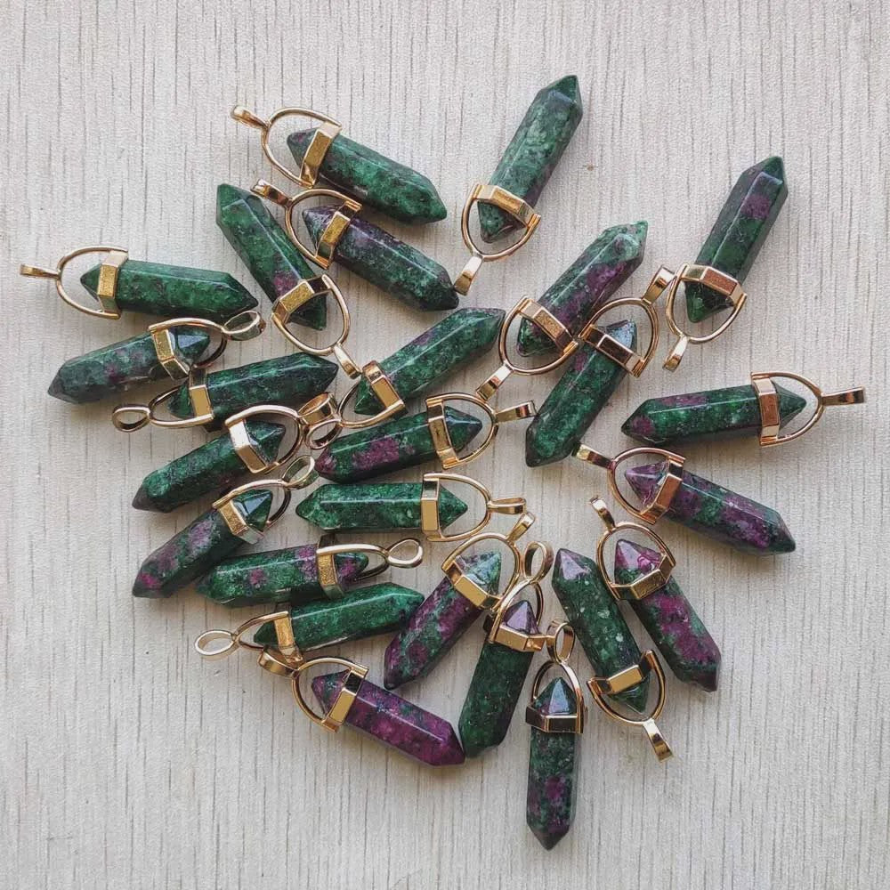 Natuurlijke Groene Aventurijn Kristal Pilaren Hangers - 24 Stuks Set voor Sieraden Maken