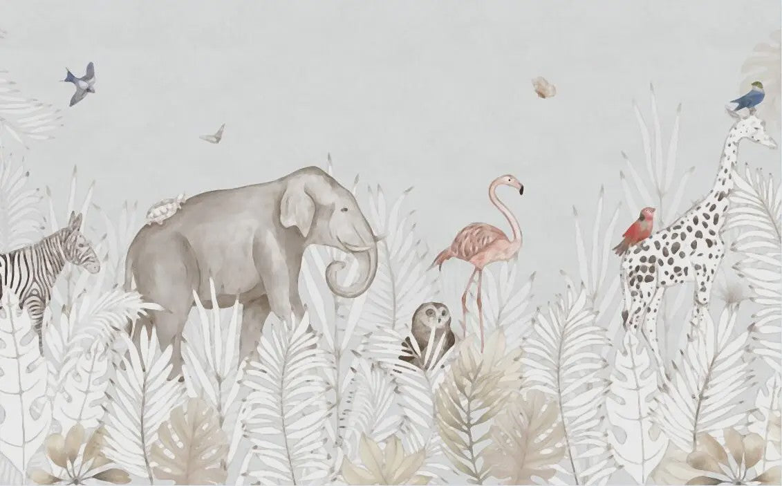 Milofi 3D Muurschildering Behang: Scandinavisch Bos met Jungle Dieren voor Kinderkamer