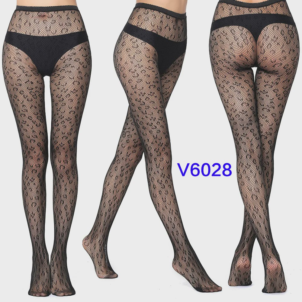 Dames Visnet Panty's met Jacquard Weefsel - Gothic Kant & Spider Net Stijl