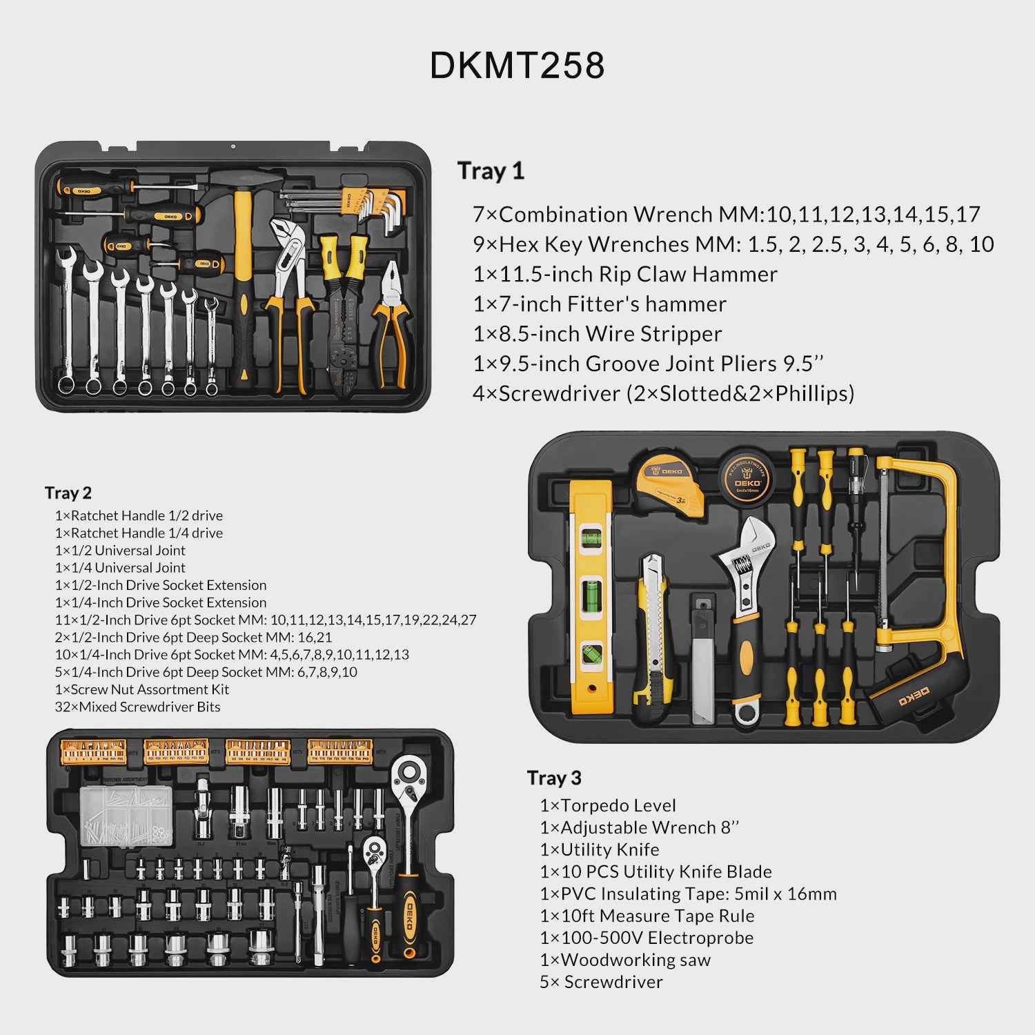 DEKO 100+ Delige Multifunctionele Gereedschapskist met Ratel, Tangen, Hamer en Meer