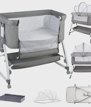 Baby Co-sleeper Wieg 2-in-1 met Wielen, 6 Hoogte-instellingen en Klamboe