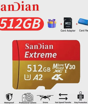 SanDian Extreme Micro SDXC Kaart - V30, Class 10, A2 - Hoge Capaciteit voor Telefoon, Camera, Drone